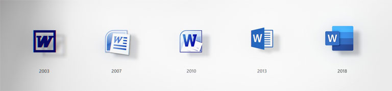 Urutan waktu perubahan desain ikon pada aplikasi Microsoft Office sejak 2003. Foto: Microsoft